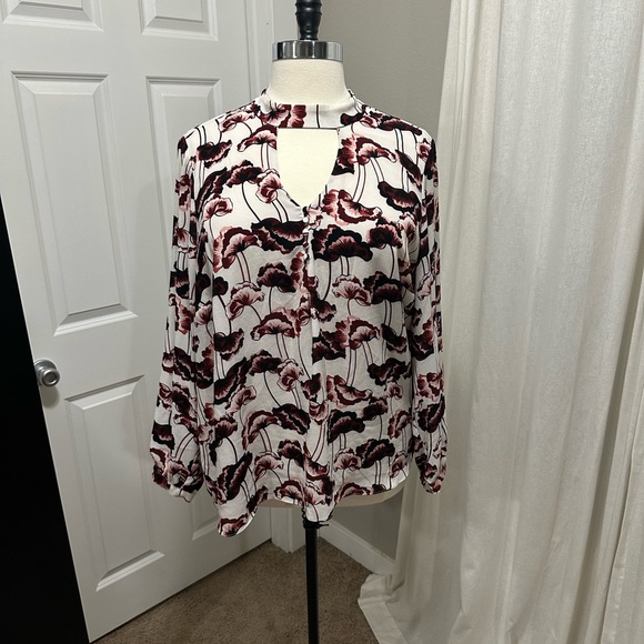Carolina Belle Keyhole Choker Long Sleeve Floral Blouse 2X - Picture 1 of 6
